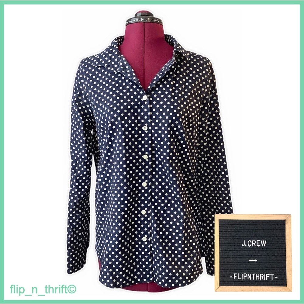 J. CREW Navy/White Polka Dot Button-Down Shirt